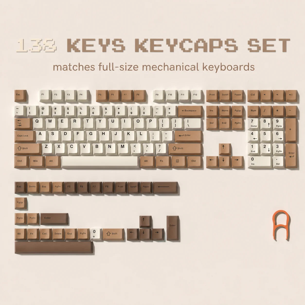 138 Keys Retro Brown Gray PBT Keycap Double Shot Cherry Profile Key Caps for Cherry MX Switches Mechanical Gamer Keyboard