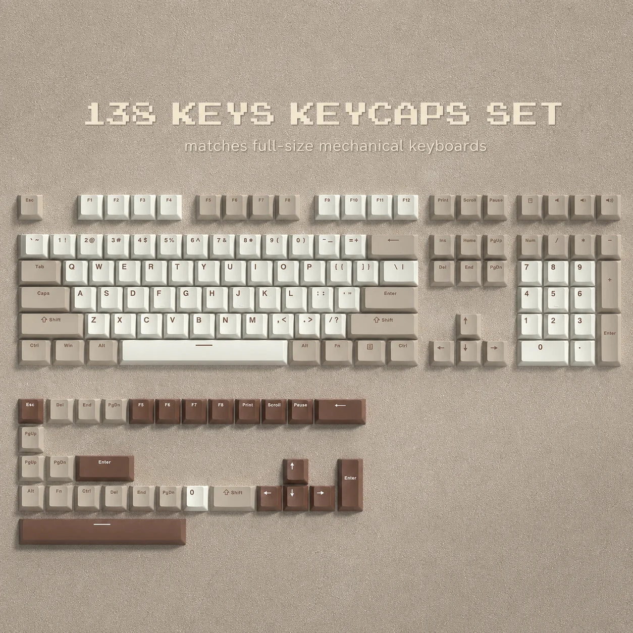 138 Keys Retro Brown Gray PBT Keycap Double Shot Cherry Profile Key Caps for Cherry MX Switches Mechanical Gamer Keyboard